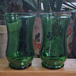 2 Anchor Hocking Forest Emerald Green Drinking Glasses 5" Height